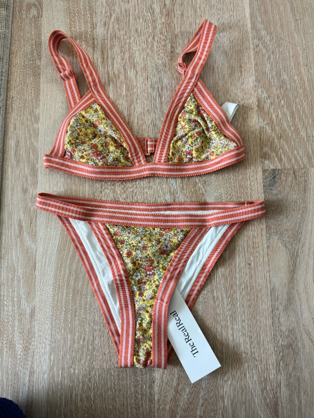 Zimmermann Floral Triangle Bikini Set Orange Pink – Size 0 / US 2–4